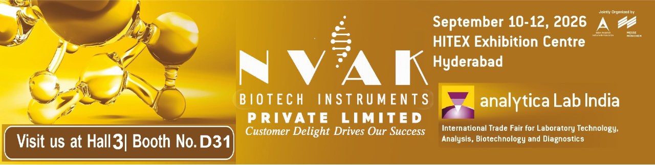 NVAK Biotech Instruments Private Limited at analytica Lab India — International Trade Fair for Laboratory Technology, Analysis, Biotechnology and Diagnostics. September 10 to 12, 2026, HITEX Exhibition Centre, Hyderabad. Visit us at Hall 3, Booth No. D31.