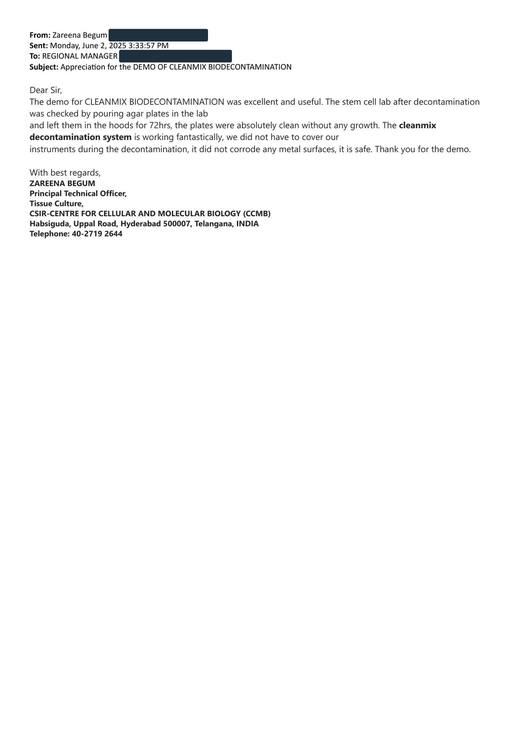 Feedback letter from CSIR–CCMB