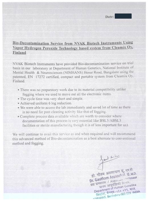 Feedback letter from NIMHANS, Bengaluru